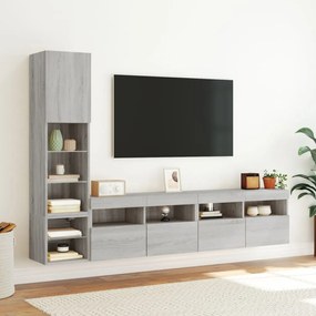 vidaXL Έπιπλα Τοίχου Τηλεόρασης 4 τεμ. LED Γκρι Sonoma από Επεξ. Ξύλο