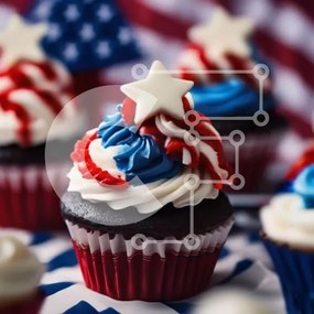 Intra Συλλεκτικό Ξύλινο Παζλ Plywood  4mm - Πατριωτικά cupcakes σε τραπεζομάντιλο αμερικανικής σημαίας Σε Ξύλινο Κουτί - Διαστάσεις: 10x10 cm – 25 κομμάτια