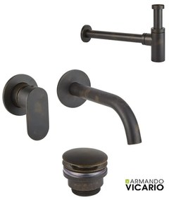 Armando Vicario SLIM Μπαταρία Νιπτήρος εντοιχισμού 2 οπών &amp; Βαλβίδα clic-clac &amp; Σιφών νιπτήρος Rusty Black