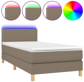 vidaXL Κρεβάτι Boxspring με Στρώμα &amp; LED Taupe 90x190 εκ. Υφασμάτινο