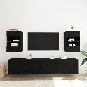 vidaXL LED Κατασκευή τηλεόρασης 2 τεμ Μαύρη Δρυς 40x30x60,5 εκ Επεξεργασμένο ξύλο