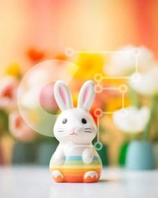 Intra Συλλεκτικό Ξύλινο Παζλ Plywood 4mm - Ειδώλιο λαγουδάκι του Πάσχα με πολύχρωμα λουλούδια Σε Ξύλινο Κουτί - Διαστάσεις Puzzle: 10x10 cm – 25 κομμάτια