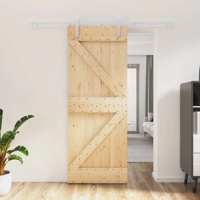 vidaXL Συρόμενη Πόρτα Φυσικό και Λευκό 80 x 210 cm Μασίφ Ξύλο Πεύκου