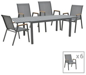 Τραπεζαρία Azelie-Lafla σετ 7τεμ ανθρακί ύφασμα-ανθρακί αλουμίνιο 77x55x94εκ 160x90x75 εκ.