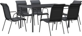 VidaXL Σετ Τραπεζαρίας Κήπου 7 Τεμαχίων Μαύρο από Ατσάλι & Textilene