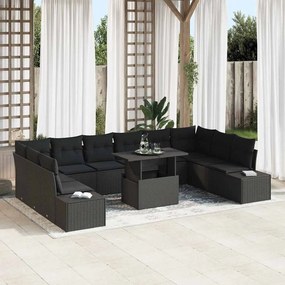 vidaXL Σετ Καναπέ Κήπου με αποθήκευση 11 pcs Μαύρο Πολυ ράταν
