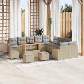 vidaXL Σετ Καναπέ Κήπου με μαξιλάρι 13 pcs Μπεζ Πολυ ράταν