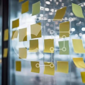 Intra Συλλεκτικό Ξύλινο Παζλ Plywood 4mm - Κίτρινες σημειώσεις Post-It στον χώρο εργασίας του Office Σε Ξύλινο Κουτί - Διαστάσεις Puzzle: 10x10 cm – 25 κομμάτια