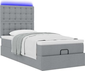 vidaXL Οθωμανικό κρεβάτι με στρώμα &amp; LEDs Ανοιχτό γκρι Ύφασμα