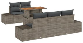 vidaXL Σετ 6 Τεμαχίων Τραπεζαρίας Κήπου με Μαξιλάρια Γκρίζο Poly Rattan Ακακία
