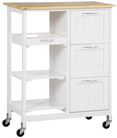 HOMCOM Τροχήλατο Κουζινικών σε Στυλ Εξοχικού Σπιτιού, Νησίδα Κουζίνας με 3 Συρτάρια, Λευκό