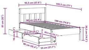 Σκελετός Κρεβ. Χωρίς Στρώμα Καφέ Κεριού 90x190 εκ Μασίφ Πεύκο - Καφέ