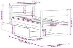 Σκελετός Κρεβ. Χωρίς Στρώμα Καφέ Κεριού 90x190 εκ Μασίφ Πεύκο - Καφέ