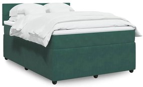 vidaXL Κρεβάτι Boxspring με Στρώμα Σκούρο Πράσινο 140x190εκ. Βελούδινο