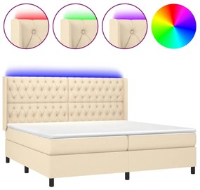 vidaXL Κρεβάτι Boxspring με Στρώμα & LED Κρεμ 200x200 εκ. Υφασμάτινο