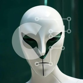 Intra Συλλεκτικό Ξύλινο Παζλ Plywood 4mm - Απόκοσμο μανεκέν με λευκή μάσκα και πράσινα μάτια Σε Ξύλινο Κουτί - Διαστάσεις Puzzle: 10x10 cm – 25 κομμάτια