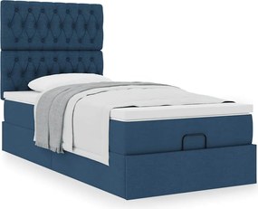 vidaXL Οθωμανικό κρεβάτι με στρώμα μπλε 90x200cm ύφασμα