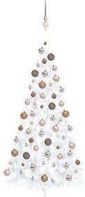 vidaXL Χριστουγεννιάτικο Δέντρο Μισό με LED & Μπάλες Λευκό 210 εκ.