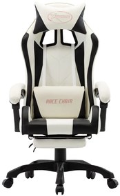vidaXL Καρέκλα Racing με Υποπόδιο Μαύρη/Λευκή από Συνθετικό Δέρμα
