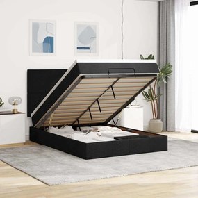 vidaXL Οθωμανικό κρεβάτι με στρώμα &amp; LEDs Μαύρο 140x200 cm Ύφασμα