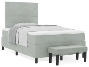 vidaXL Κρεβάτι box spring  με στρώμα & πάγκο ανοιχτό γκρι 120x200 εκ. βελούδο