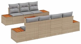 vidaXL Σετ Καναπέ Κήπου με μαξιλάρι 8 pcs Μπεζ Πολυ ράταν