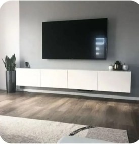 Stewehome Μοντέρνα επιτοίχια μονάδα τηλεόρασης με ντουλάπι από σανίδα μελαμίνης Λευκό 200x30x30 cm