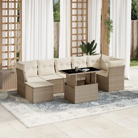 vidaXL Σαλόνι Κήπου Σετ 8 τεμ. Μπεζ Συνθετικό Ρατάν με Μαξιλάρια