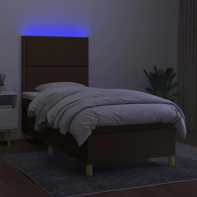 vidaXL Κρεβάτι Boxspring με Στρώμα &amp; LED Σκ.Καφέ 100x200 εκ Υφασμάτινο