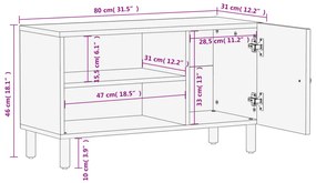 Έπιπλο Τηλεόρασης Μαύρο 80 x 31 x 46 εκ. από Μασίφ Ξύλο Μάνγκο - Μαύρο