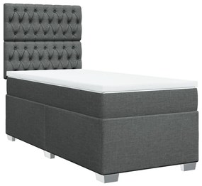 vidaXL Κρεβάτι Boxspring με Στρώμα Σκούρο Γκρι 90x190 εκ. Υφασμάτινο