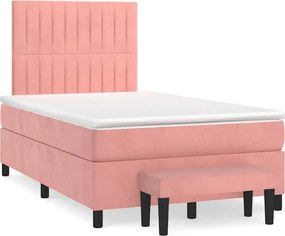vidaXL Κρεβάτι Boxspring με Στρώμα Ροζ 120x190 εκ. Βελούδινο