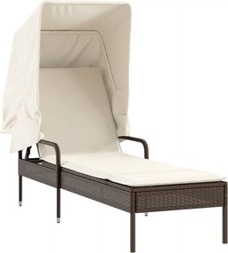 vidaXL Ξαπλώστρες 2 Τεμ. Καφέ Συνθ. Ρατάν με Σκίαστρα και Τραπεζάκια