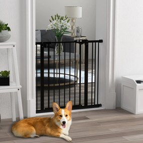 Dog Door Gate Barrier Pet Gate Metal Plastic 74-87cm Μαύρο