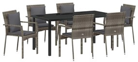 vidaXL Σέτ φαγητού για κήπο με μαξιλάρι 7 pcs Γκρι Πολυ ράταν