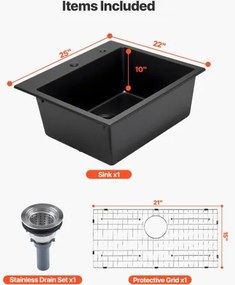 VEVOR 63 cm Granite Kitchen Sink Top Mount Single Bowl Drop-In Basin for RV Bar
