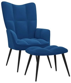 Πολυθρόνα Relax Μπλε Βελούδινη με Σκαμπό - Μπλε
