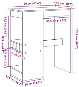 Τραπέζι Μπαρ με Ράγες Δρυς 90x47,5x103,5 εκ. Επεξεργ. Ξύλο - Καφέ