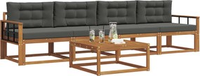 vidaXL Σειρά Καναπέ Εξωτερικού με μαξιλάρι 5 pcs Φυσικό και Ανθρακί