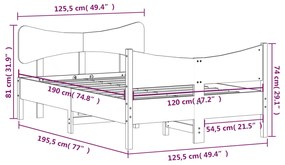 Σκελετός Κρεβατιού Χωρίς Στρώμα 120x190 εκ Μασίφ Ξύλο Πεύκου - Καφέ