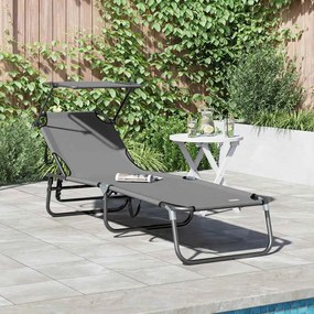 vidaXL Πτυσσόμενη ξαπλώστρα με μαξιλάρι Γκρι 56 x 190 x 81εκ ύφασμα