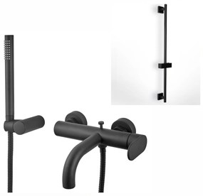 Armando Vicario Slim Black Matt Μπαταρία Λουτρού Με Tηλέφωνο,Στήριγμα Tηλεφώνο+Σπιράλ+FLUTE βέργα 500100-400 E087008-400