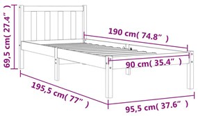 Πλαίσιο Κρεβατιού Καφέ Κεριού 90x190 εκ. από Μασίφ Ξύλο Πεύκου - Καφέ