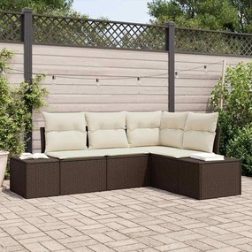vidaXL Σετ Καναπέ Κήπου 4 pcs Καφέ, Κρέμα Πολυ rattan, βαμμένο ατσάλι