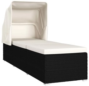 vidaXL Ξαπλώστρα Λευκό Κρεμ Συνθετικό Ρατάν με Μαξιλάρι και Σκίαστρο