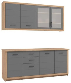 Έτοιμη Σύνθεση Κουζίνας Ipanema 200 Artisan Oak - Γκρί Ματ 200x60x224,5 εκ. 200x60x224.5 εκ.