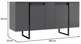 Μπουφές Luxe Megapap χρώμα ανθρακί 160x35x80εκ.