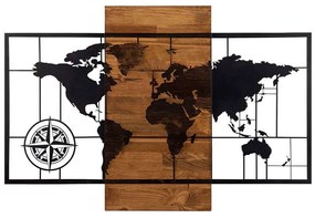 Διακοσμητικό Τοίχου World Map 279ENZ1744 85x58cm Walnut-Black Wallity Μέταλλο,Ξύλο