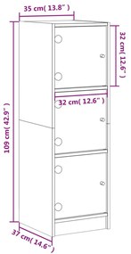 Ντουλάπι Καφέ Δρυς 35 x 37 x 109 εκ. με Γυάλινες Πόρτες - Καφέ