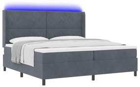 vidaXL Κρεβάτι Box Spring με Στρώμα & LED Σκούρο Γκρι 200x200 εκ. Βελούδο